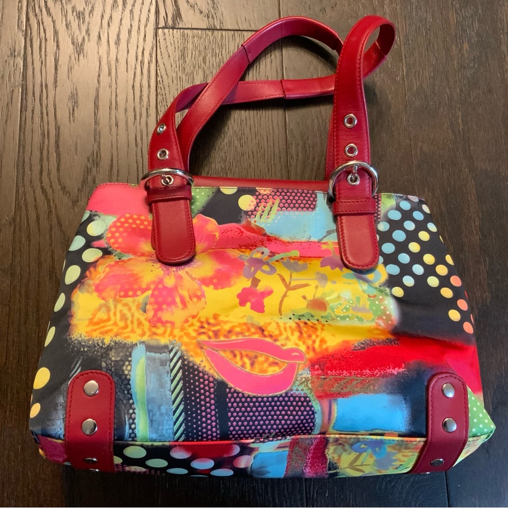 New ECCO Leather/Fabric Shoulder bag w Magnetic Closure, Multicolor